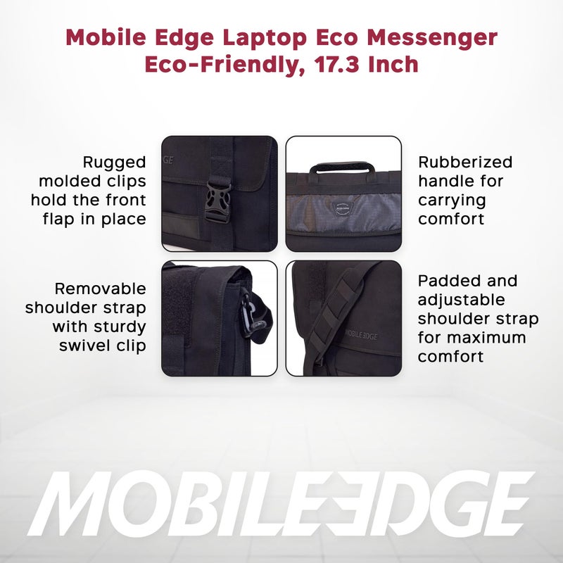 Mobile Edge حقيبة موبايل إيدج إيكو للرجال والنساء، تناسب أجهزة اللابتوب حتى 17.3 بوصة، حقيبة كمبيوتر للسفر والعمل، قماش قطن، جيوب مبطنة، سوداء - Image 4